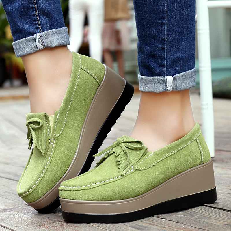 Fashon Green Suede Shoes of Wo - đánh giá và giá Tassel Fringe Trim